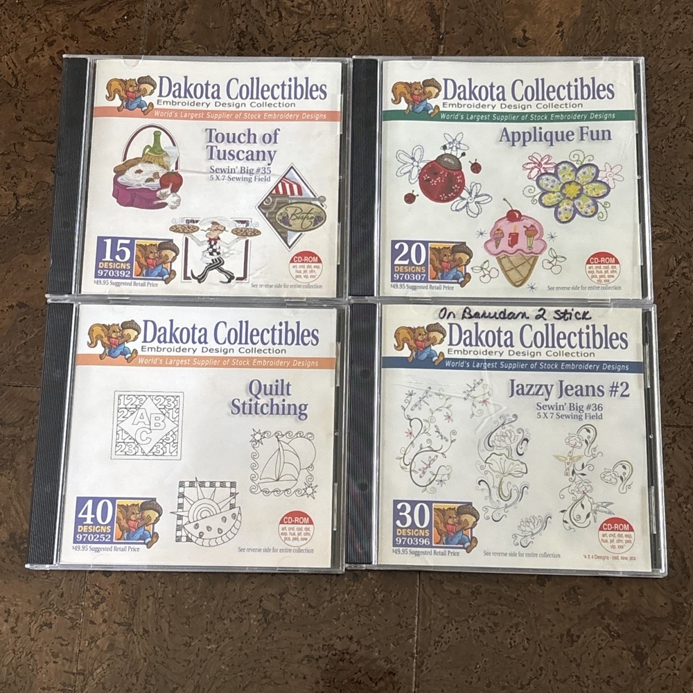 4 Dakota Collectibles Embroidery Design CDs Appliqué Tuscany Jazzy Jeans Quilt
